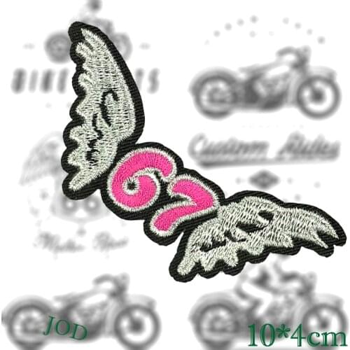 JOD 10*4cm 67 Wing DIY Iron on Decorative Biker Patches for Clothes Applications Embroidery Patch Applique Stickers Badge Fabric