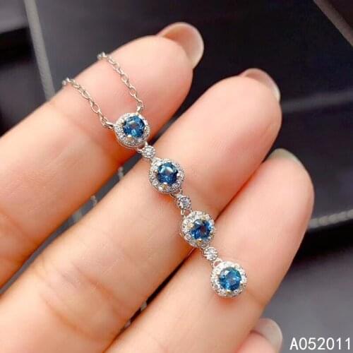 KJJEAXCMY fine jewelry natural blue topaz 925 sterling silver classic girl pendant necklace chain support test hot selling