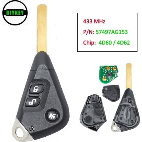 DIYKEY 57497AG153 Remote Car Key 3 Button 433MHz 4D60 / 4D62 Chip FOB for Subaru Liberty Impreza Forester Outback B13 2005-2009