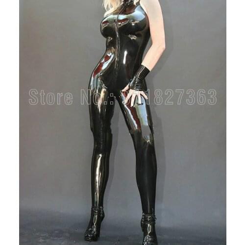 100% Natural Handmade latex Suit Rubber Catsuit Sleeveless Front Crotch Zipper Bodysuit Party Customized (w/o Socks and Gloves)