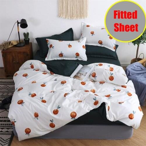 Printed 3/4PCS Bedding Set Duvet Cover Fitted Sheet with Pillowcase Mattress Cover with Elastic Rubber Bedclothes Home Textile