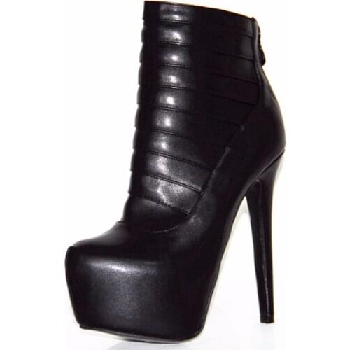 Beautiful beautiful fashion black (dark coffee color) leather zipper 16 cm high heel boots. Size: 35-43