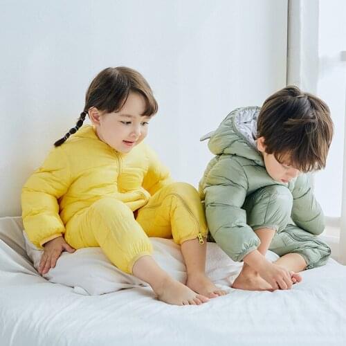 Boys Girls Clothes Jackets Hooded Light Down Coats Autumn Winter Warm Fashion Outwear Jackets Childrens Clothing Jumpsuits