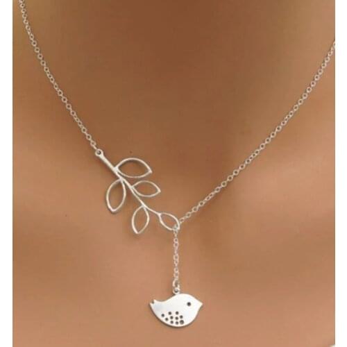 Hot Fashion Casual Personality Brand Leaf Bird Lariat Necklaces Pendants Bar Simple Leaf Bird Choker Necklaces For Women