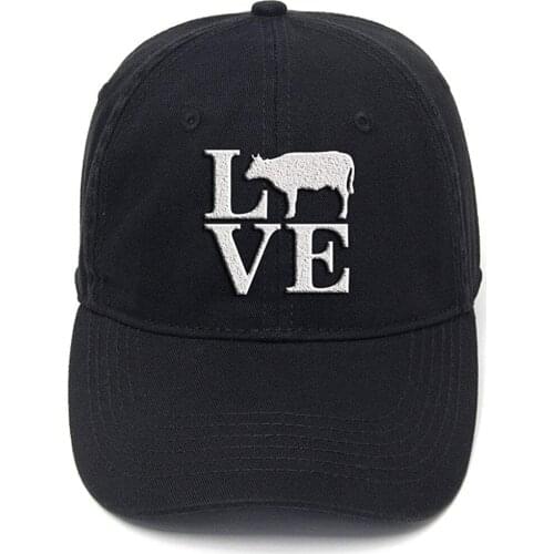 Lyprerazy Barnyard Farm Animal Love Cows Washed Cotton Adjustable Flock Printing Baseball Cap
