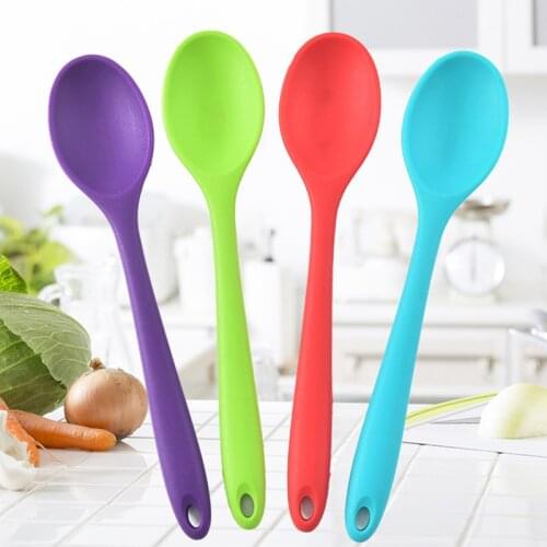 Small Kid Silicone Soup Spoon Bakeware Spoon Mixer Kitcher Tools Soft Spoons Training Feeding for Baby Kids