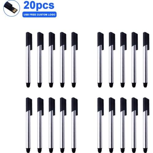 20pcs/lot Metal pen drive Ballpoint pen Usb flash drive 16gb 32gb 64gb 128gb usb 2.0 128gb pen drive USB2.0 Custom logo Gift