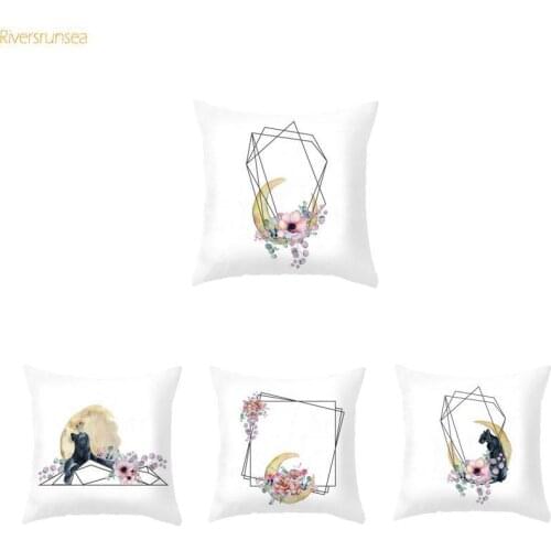 Nordic Style Minimalist Decor Geometric Flower Pillow Case Garland Leaf Plant Cute Black Cat Decorative Cushion Covers For Sofa