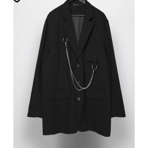 Spring and Autumn mens new solid color lapel removable metal chain decoration design casual suit coat quality clothing