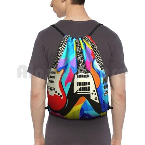 Fancy Guitars Backpack Drawstring Bags Gym Bag Waterproof Guitars Guitar Colorful Guitar Guitar Paintings Electric Guitar