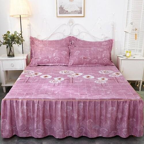 2019 new products Abrasive fabrics Bedspread Fitted Sheet Pillowcases 2/3pcs Lotus leaf lace Princess Style Bedding