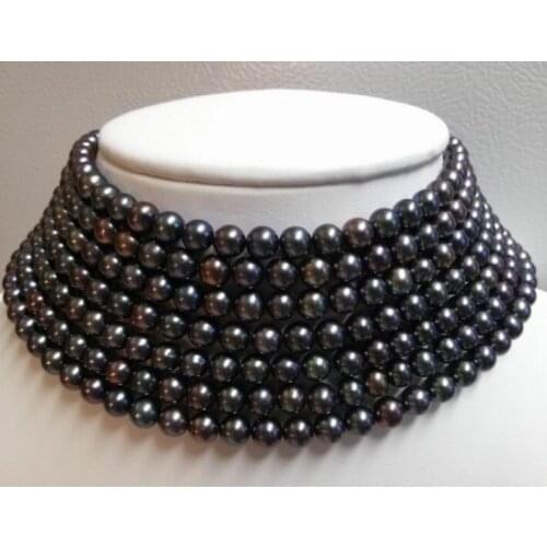 7 rows 5-6mm 6-7mm black colors pearl necklace Woman Jewelry real natural freshwater pearl Classic gift 17'' 15'' 43cm