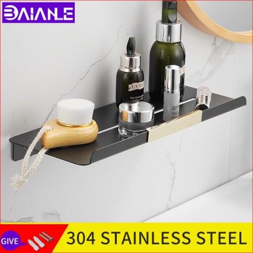Bathroom shelf 304 stainless steel wall mounted black gold shelves storage Shelves shower shampoo holder washroom storage rack