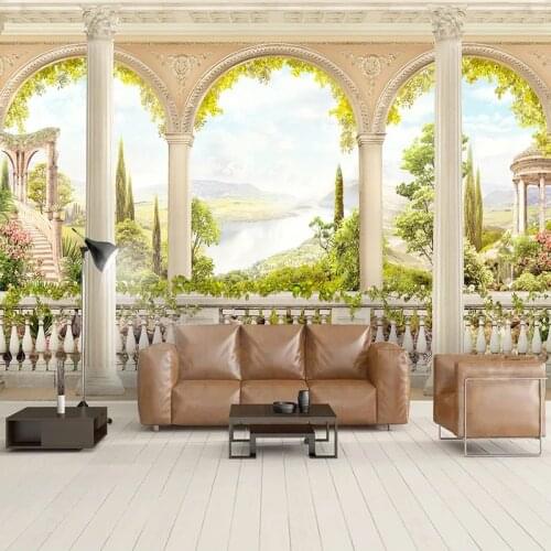 Custom Any Size European Roman Column Garden Scenery 3D Mural Wallpaper Living Room TV Background Wall Home Decor 3D Wall Cloth