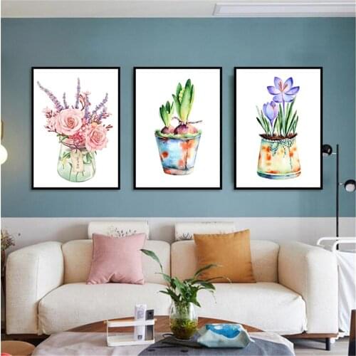 Nordic Pink Purple Flower Plant Posters Decoracion Wall Art Canvas Painting Leaf Minimalism Wall Pictures Living Room Decoration