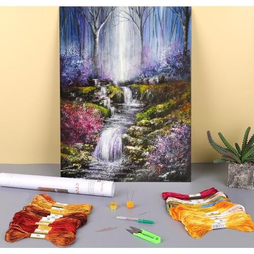 Natural Scenery Enchantment Printed Water-Soluble Canvas 11CT Cross-Stitch Complete Kit DIY Embroidery DMC Design