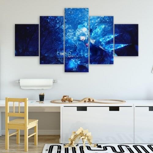 Anime Cirno Prints Painting Home Decor 5 Piece Cartoon Mountain In The Forest Canvas Poster Wall Art Natural Scenery Picture