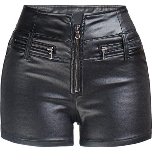 High Waist Women Pu Leather Shorts Zipper Moto & Biker Short Skinny Female Large Size Spring Autumn Fake Leather Short J3287