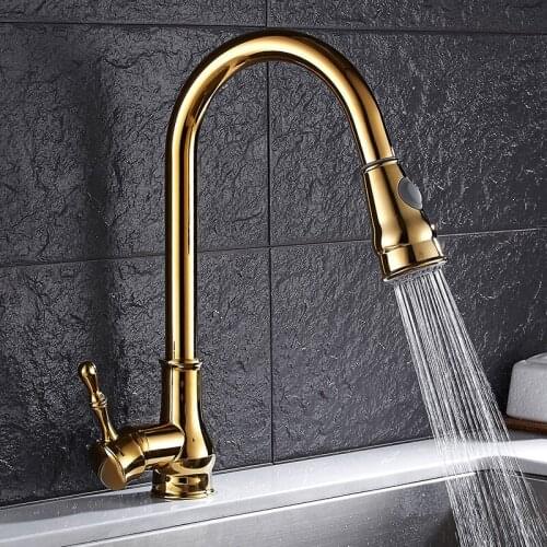 Kitchen Faucets Single Handle Gold/Black Pull Out Kitchen Faucet Single Hole Handle Swivel 360 Degree Sink Mixer Tap Mixer Tap