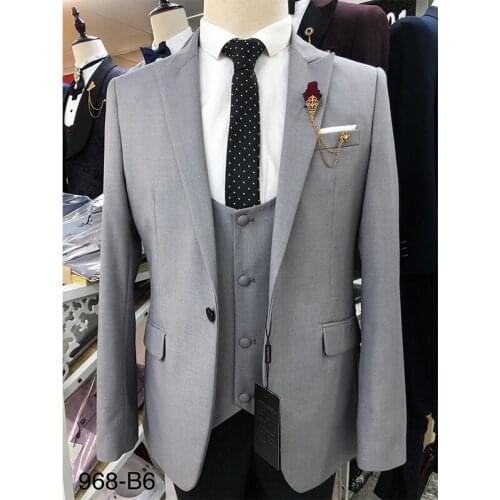 Light Grey Suit Popular Grey Suit Wedding Combos 3-pcs Mens Formal Wedding suits Tuxedo Notch Lapel Blazer Business men Clothing
