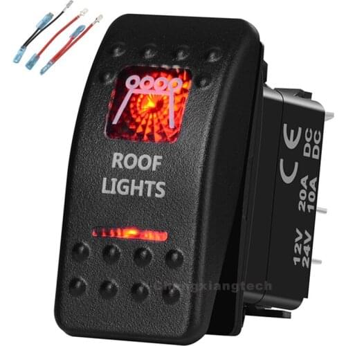 Roof Lights Printed Rocker Switch Red Led 5P on-off Single Pole Single Throw Waterproof for Car Boat 12v/24v+Jumper Wires Set