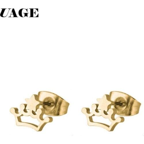 UAGEStar Crown shaped Stainless steel Stud Earring For Women Men Simplicity Hip Hop Gold Silver Color Ear Jewelry Gifts
