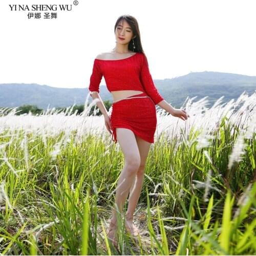 2pcs Set Top+Skirt Bellydance Costumes Female Half Sleeve Sexy Summer Belly Dance Suit Women Dance Practice Clothes No Belt