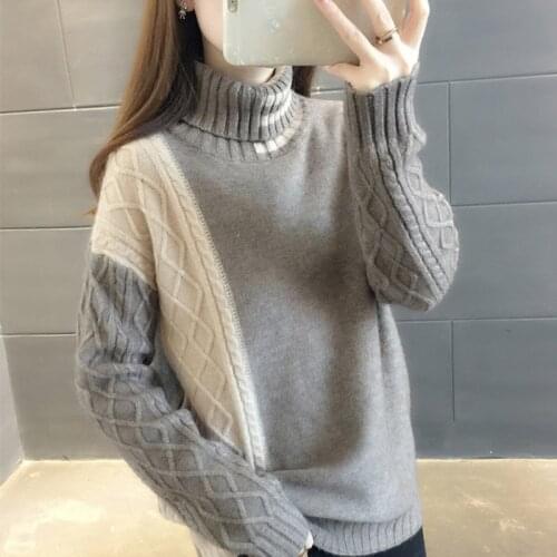 Spring Women Sweater Casual Female Knitwear Turtleneck Patchwork Colors Windproof Pullovers Autumn Tops Outwear