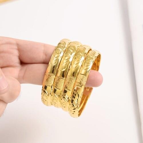 24kGold Bangle Women Fine Solid Gold GF Dubai Bride Wedding Bracelet Jewelry Yellow Gold Charm gift 1pcs or 4pcs select