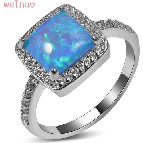Weinuo Blue Fire Opal White Crystal Ring 925 Sterling Silver Top Quality Fancy Jewelry Wedding Ring Size 5 6 7 8 9 10 11 A297