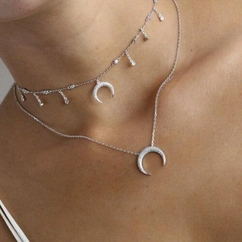 2021 new design fashion summer choker romantic cz tassel drop Horn charm elegance women 32+8cm choker necklace