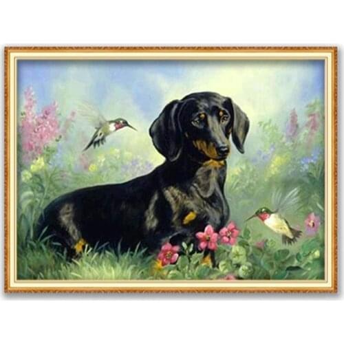 Animal Dog Dachshund DIY Embroidery Cross Stitch 11CT Kits Needlework Craft Set Printed Canvas Cotton Thread Home Decoration