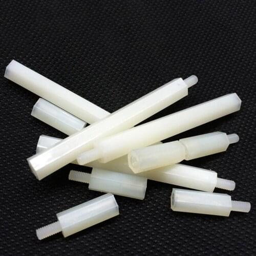10pcs M3 Nylon column external hex Single head isolation column white spacers standoff amplifier board nuts 35mm-50mm length