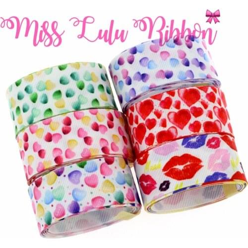 16mm-75mm Colorful Hearts Printed Grosgrain Ribbon/Foe DIY Valentines Day Gift Bowknots Hair Band Making 50yards/roll