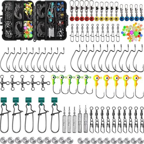 170Pcs/box Fishing accessories Set Drop shot rig Weight Split shot sinker Brass swivels connector jig hooks fishing tackle box