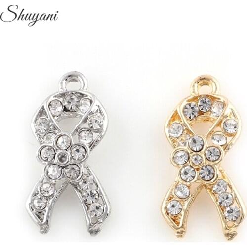 20Pcs/lot Newest Crystal Ribbon Cancer Charms Dangle Pendant For Bracelet Necklace Jewelry Making Accessory