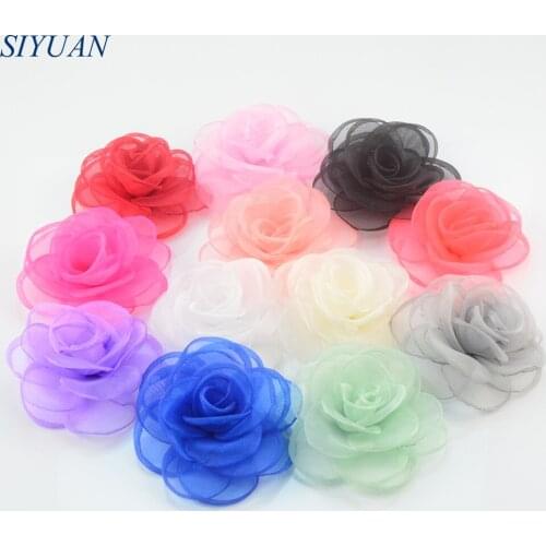 200pcs/lot 12color 9cm Artificial Burned Silk Gauze Fabric Rose Flowers Garment Shoes Accessories Bulk Wholesale Supply TH223