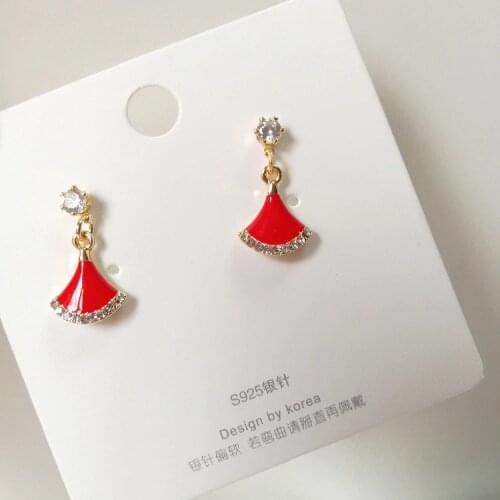 2021 Net Celebrity Fan-shaped New Trendy Rhinestone Personality Temperament Skirt Female Small Gift Simple Earrings Jewelry