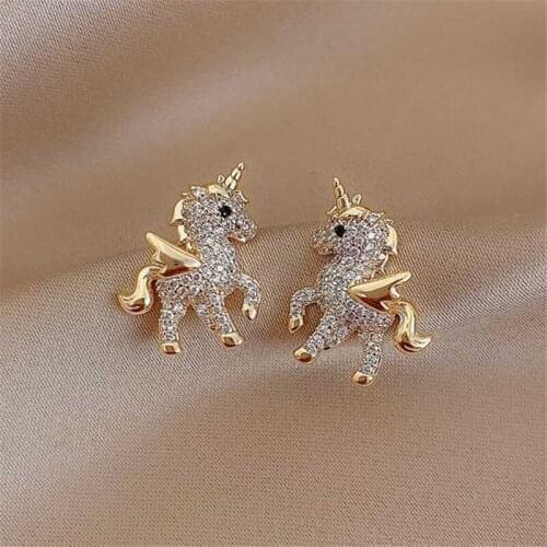 2021 New Fashion Cute Animal Earrings Temperament Horse Kitten Owl Pearl Rhinestone Earring For Women Girls Party Jewelry