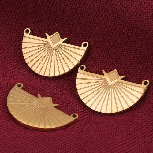 5pcs Lot Gold Stainless Steel Two Holes Semicircle Fan Charm Connectors DIY Jewelry Bracelet Necklace Making Supplies Wholesale