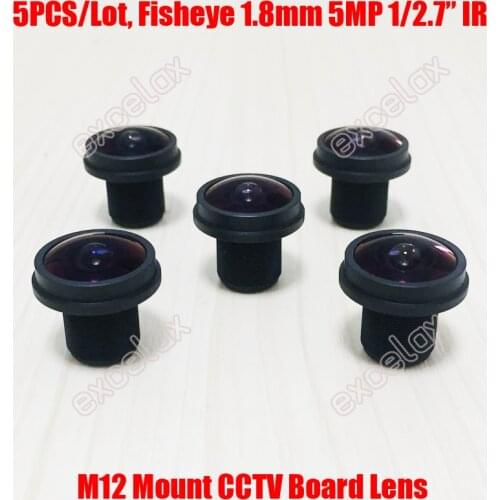 5PCS/Lot 5MP 1/2.7" 1.8mm Fisheye 190 Degrees Wide Angle IR M12 CCTV Board Lens for 2MP 3MP 4MP 5 Megapixel Analog IP Camera
