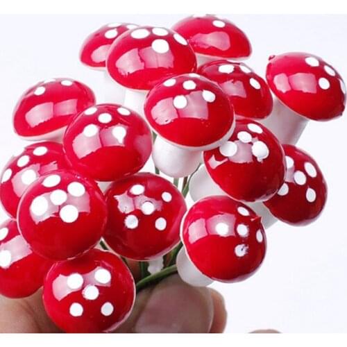 50Pcs/set Mini Red Mushroom Decorative Ornaments Crafts Garden Decoration Dotted Small Potted DIY Toy House Landscape Bonsai