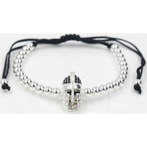 Uh3 gold silver micro pave cz zircon cubic zirconia Bracelet adjusted nature stone bead Crown warrior Bangles