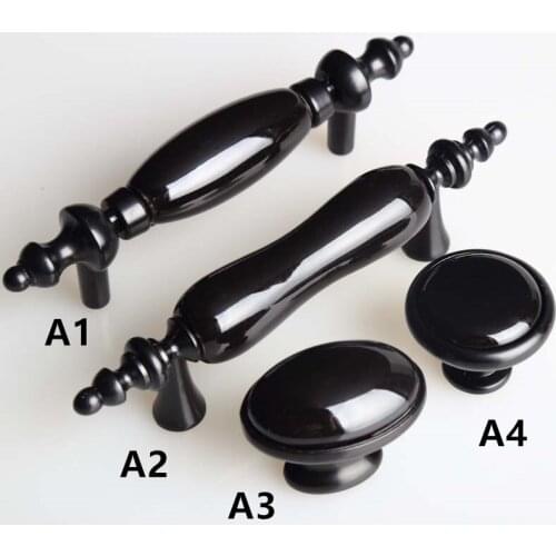 76mm modern simple fashion black furniture hardware handle black ceramic drawer cabinet knob pull 3" bright black dresser handle