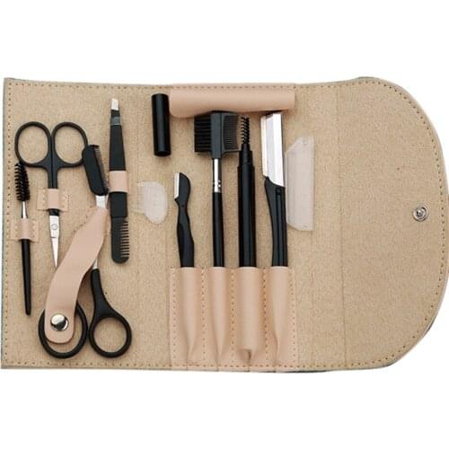 8Pcs Stainless Steel Tweezers Scissors Eyebrow Trimmer Kit Comb with Box Makeup Tool Eyebrow Trimming Tools for Women