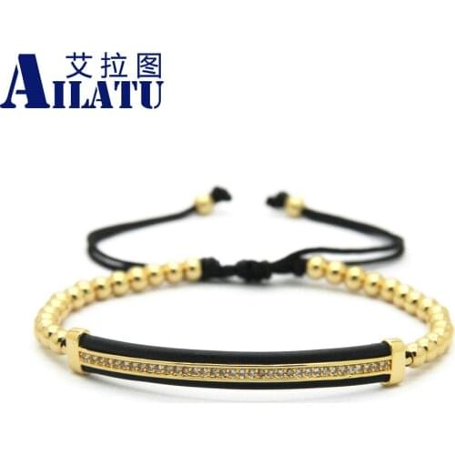 Ailatu Wholesale 10pcs New Watch Protector CZ Macrame Bracelets High Quality White Zircon Long Tube Jewelry