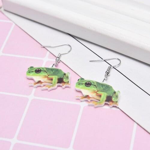 Accessory Acrylic Cute Green Frog Earrings Dangle Drop Animal Jewelry For Women Girls Cute Party Gift Charms Dropshipping