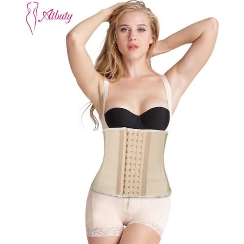Atbuty 3 Layers Fabric 100% Latex Nude Waist Trainer 9 Inch Length Underbust Durable Corset NB100013