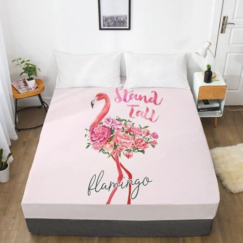 Bedding Mattress Cover Bed Fitted Sheets With Elastic Band Linens Queen/King Size Bedsheet 90/150/160X200CM Nordic Pink Flamingo