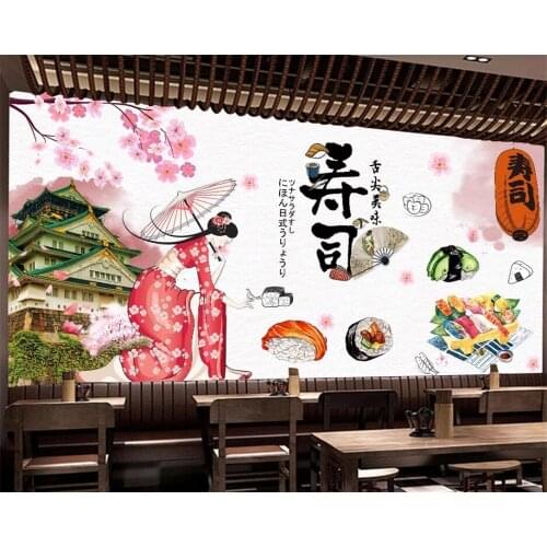 Beibehang papier peint mural 3d papel de parede custom Japanese style sushi Ukiyo-e dining background wall papers home decor
